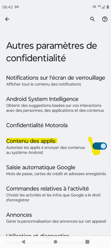 Paramètres de confidentialité Android